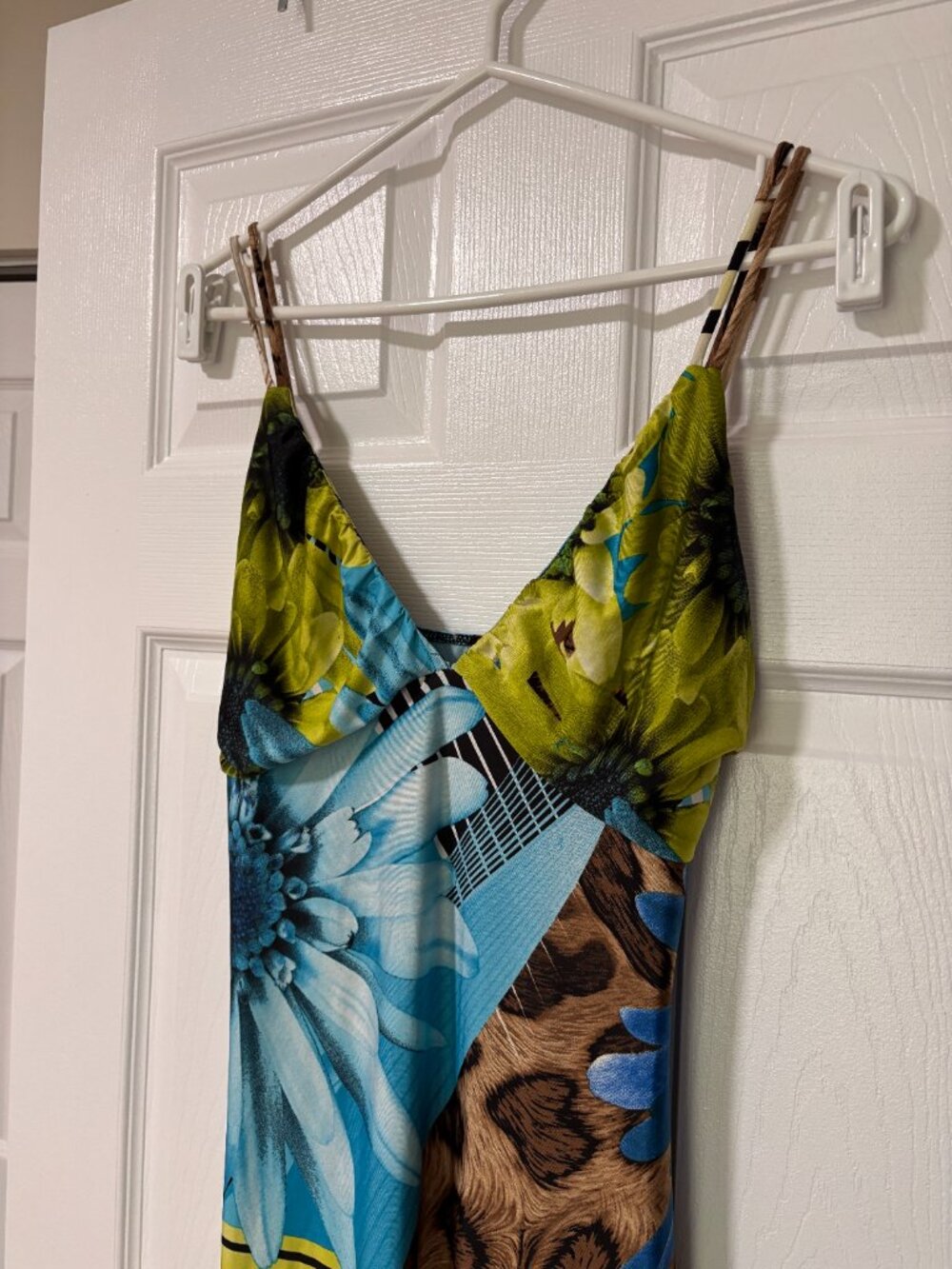 Abstract Print Midi Dress | Blue & Green Colourful Spaghetti Strap Dress (M) - Picture 6 of 11
